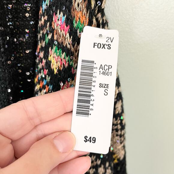 ADORE Cardigan Womens S Black Floral Sequins Open Front Sleeveless Sweater NWT - Picture 11 of 11